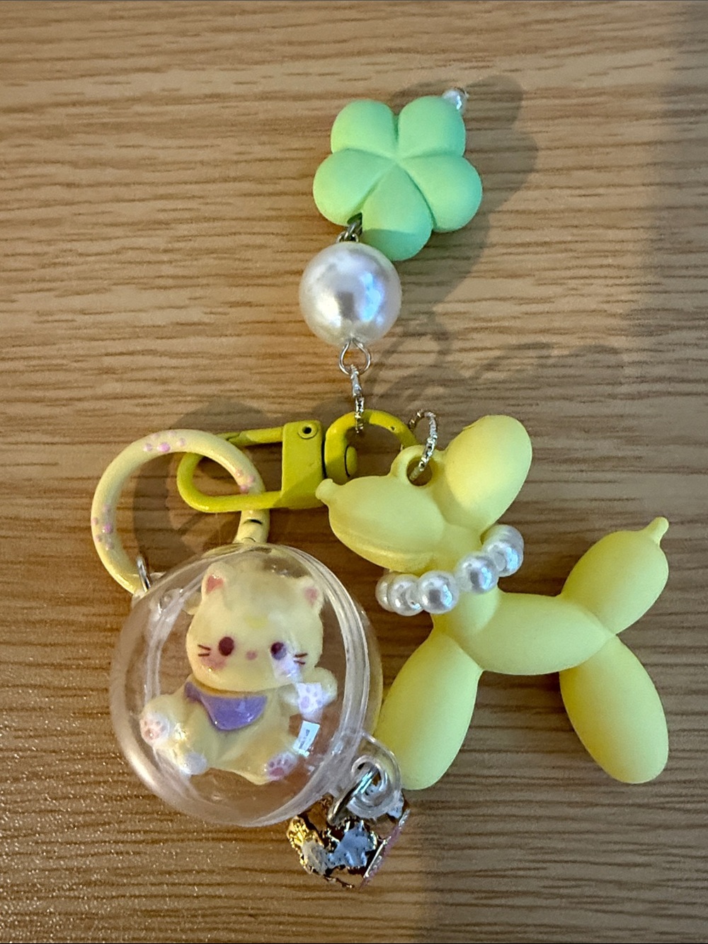 Yellow Balloon Dog with Green Clover Purse  Bag Charm